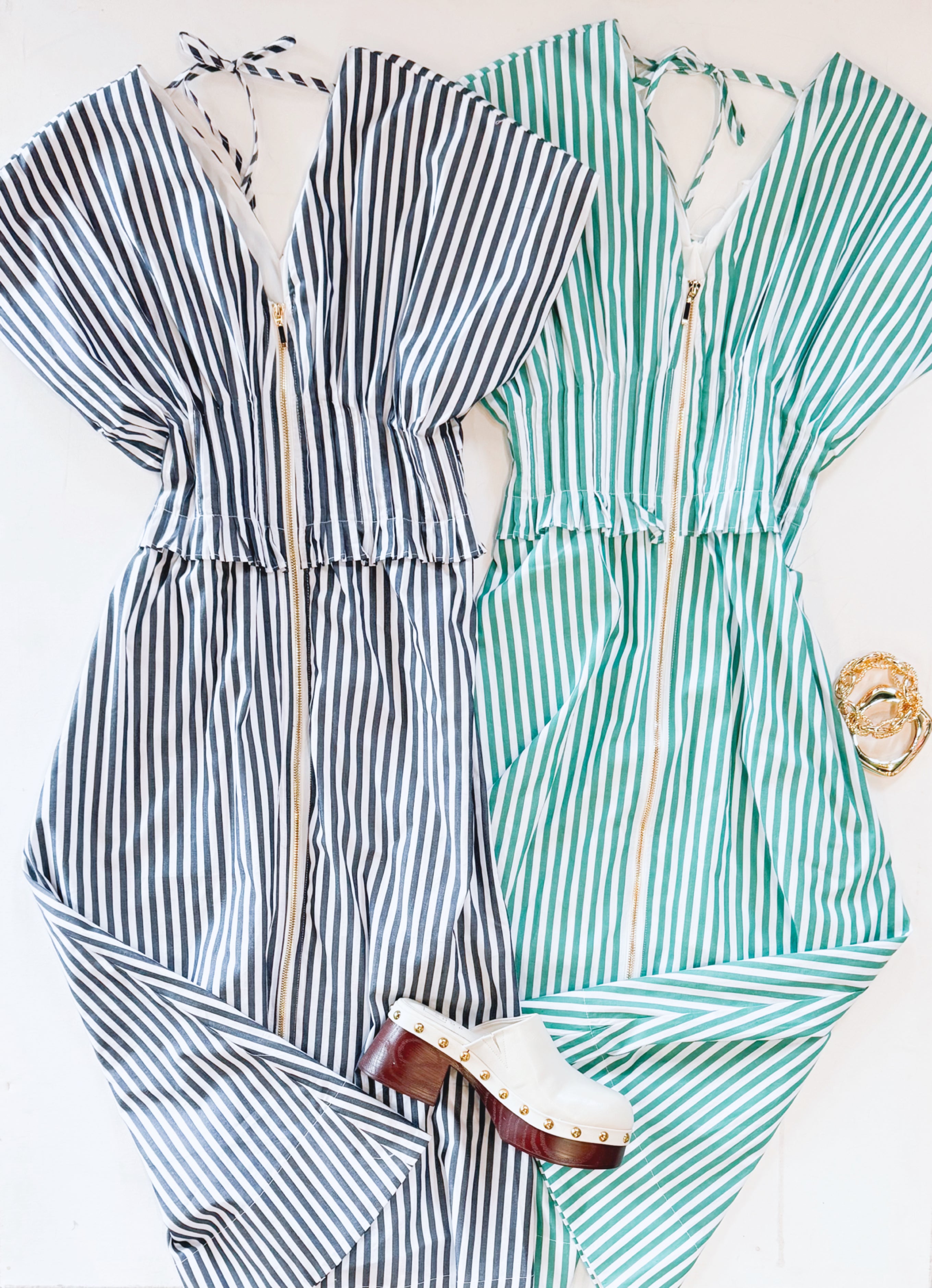 OXFORD STRIPE MIDI DRESS (GREEN)