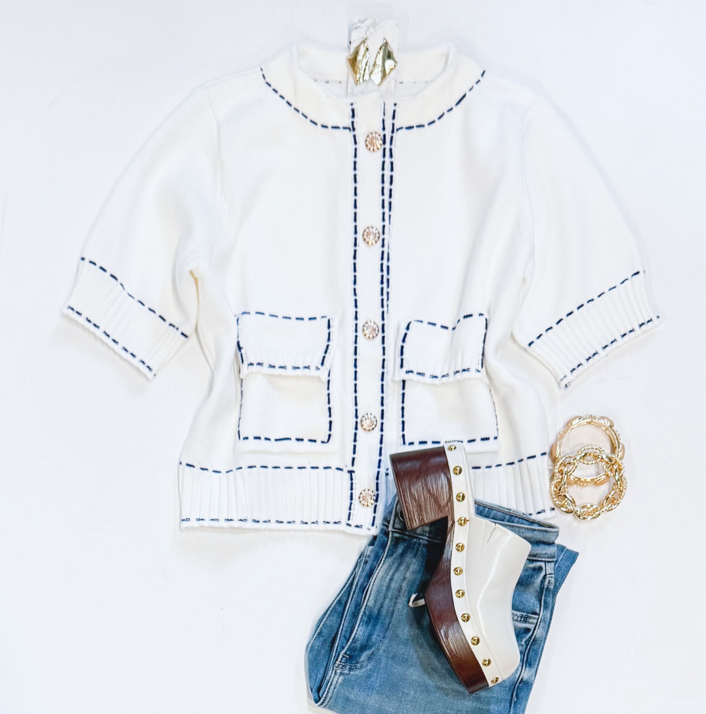 ROYALTY TOP STITCH CARDI