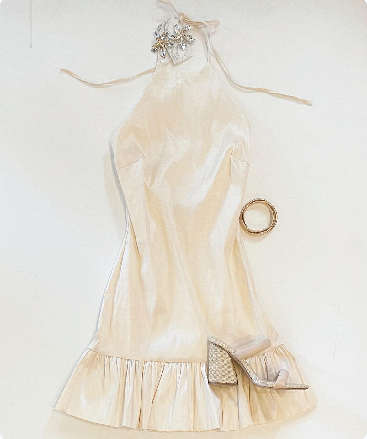 Champagne Shimmer Halter Dress