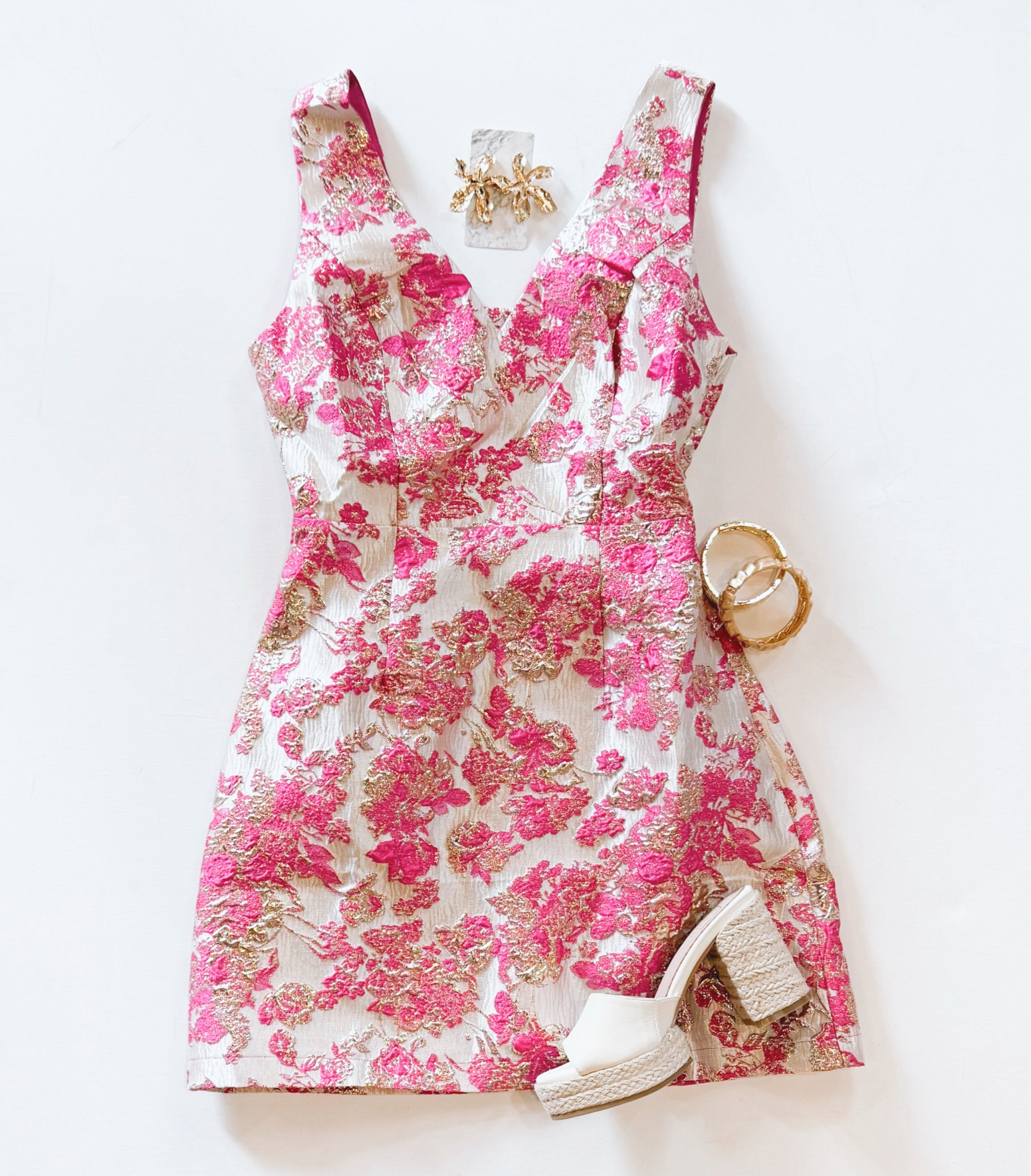 Magenta And Gold Brocade Dress