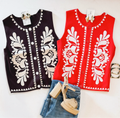 Hot Cherry Embroidered Knit