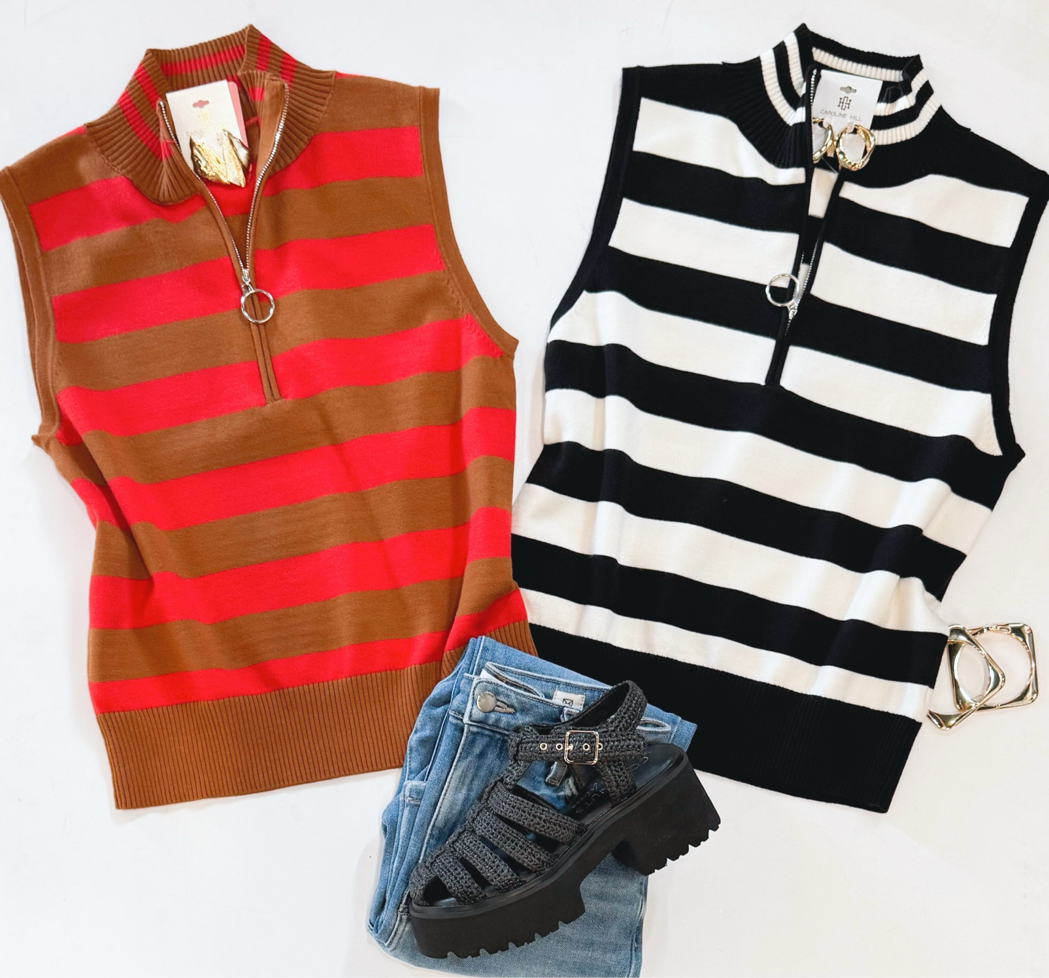 September Stripe Knit (Camel And Red)