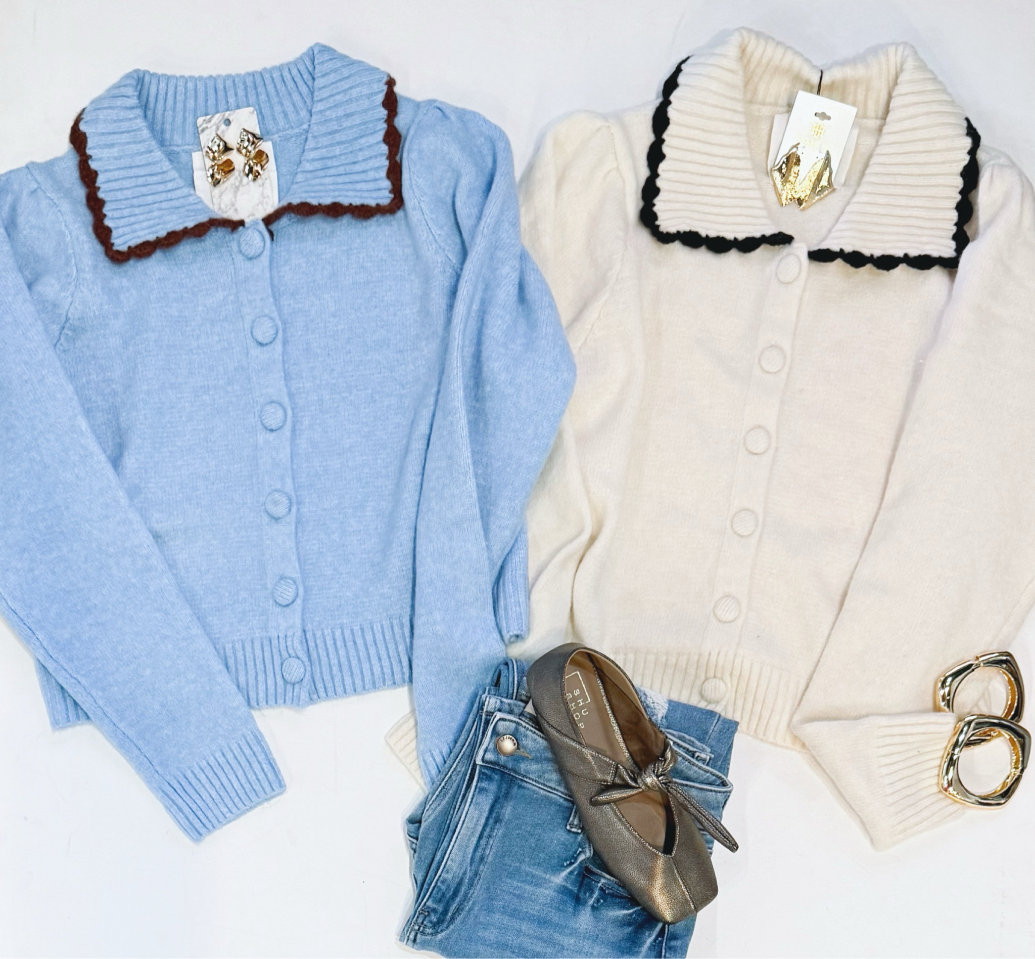 Hot Cocoa Date Cardi (Blue/Brown)