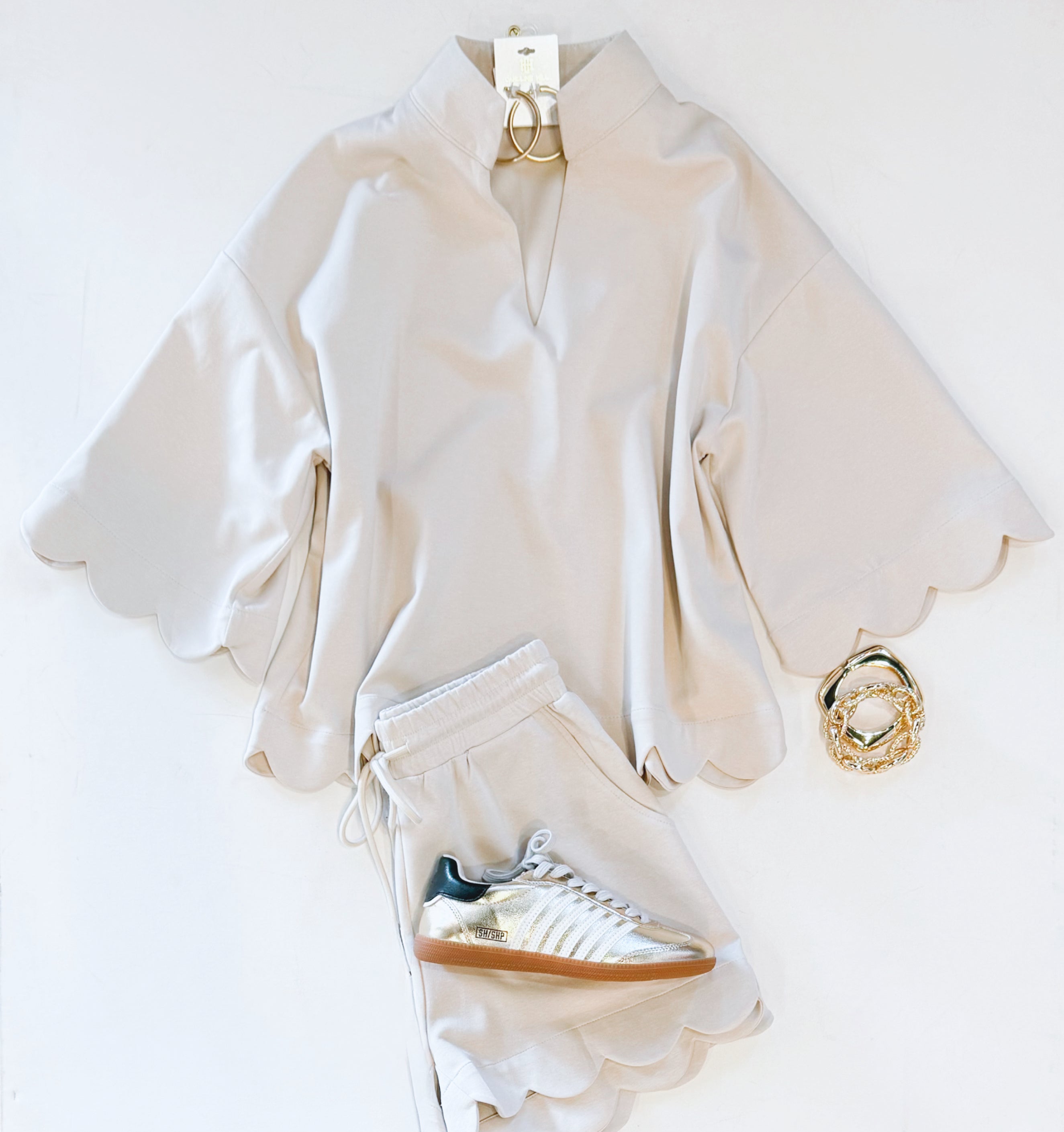 TOP NOTCH SCALLOP SHORT SET (BEIGE)