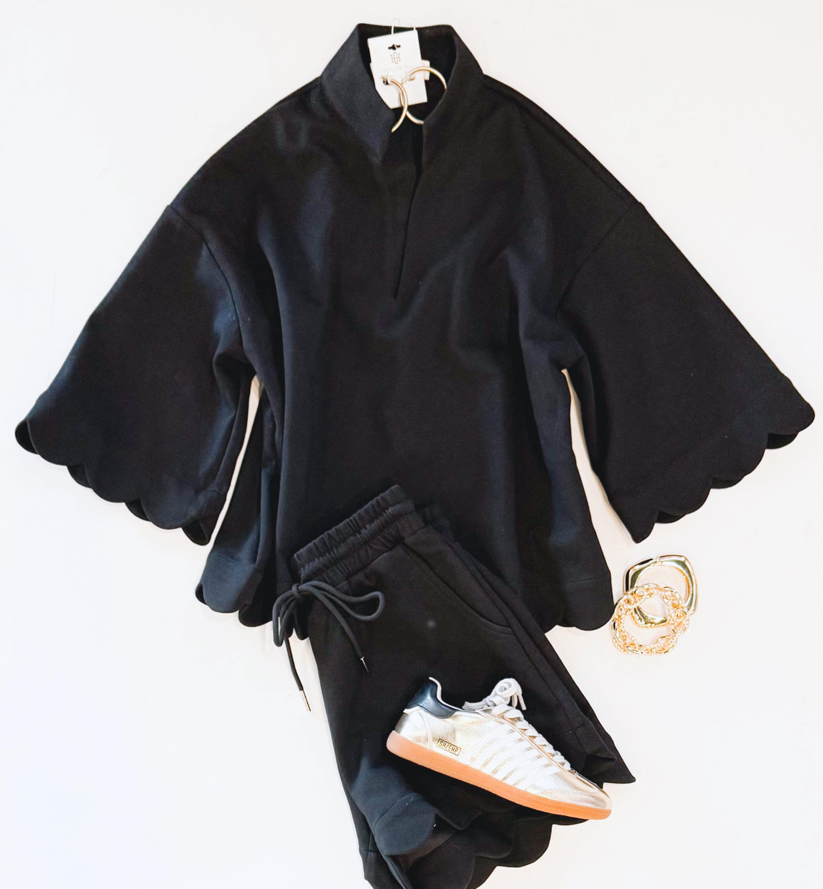 TOP NOTCH SCALLOP SHORT SET (BLACK)