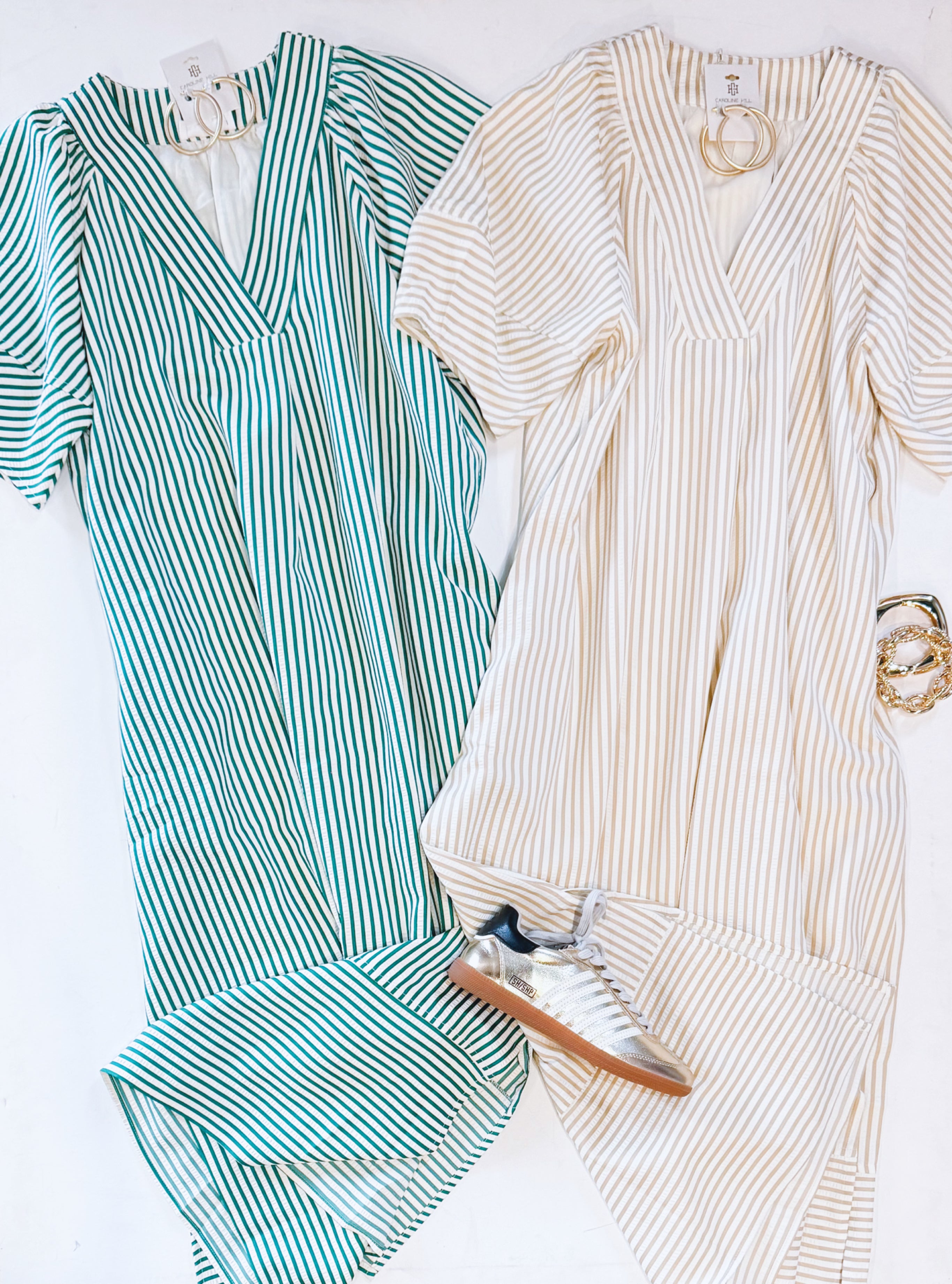 Seersucker Midi Dress (Sand)