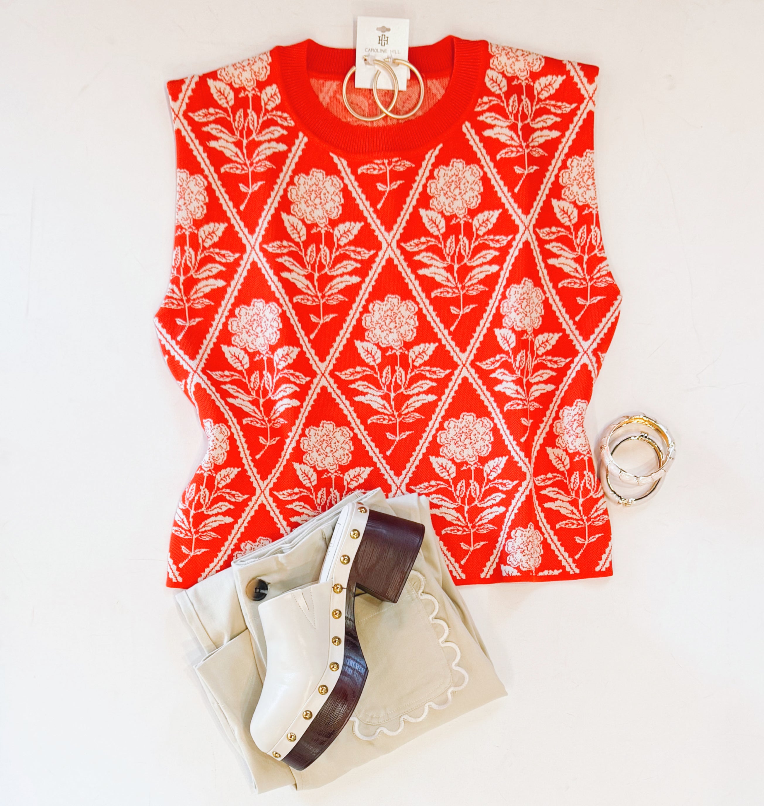 CORAL ORANGE LATTICE KNIT