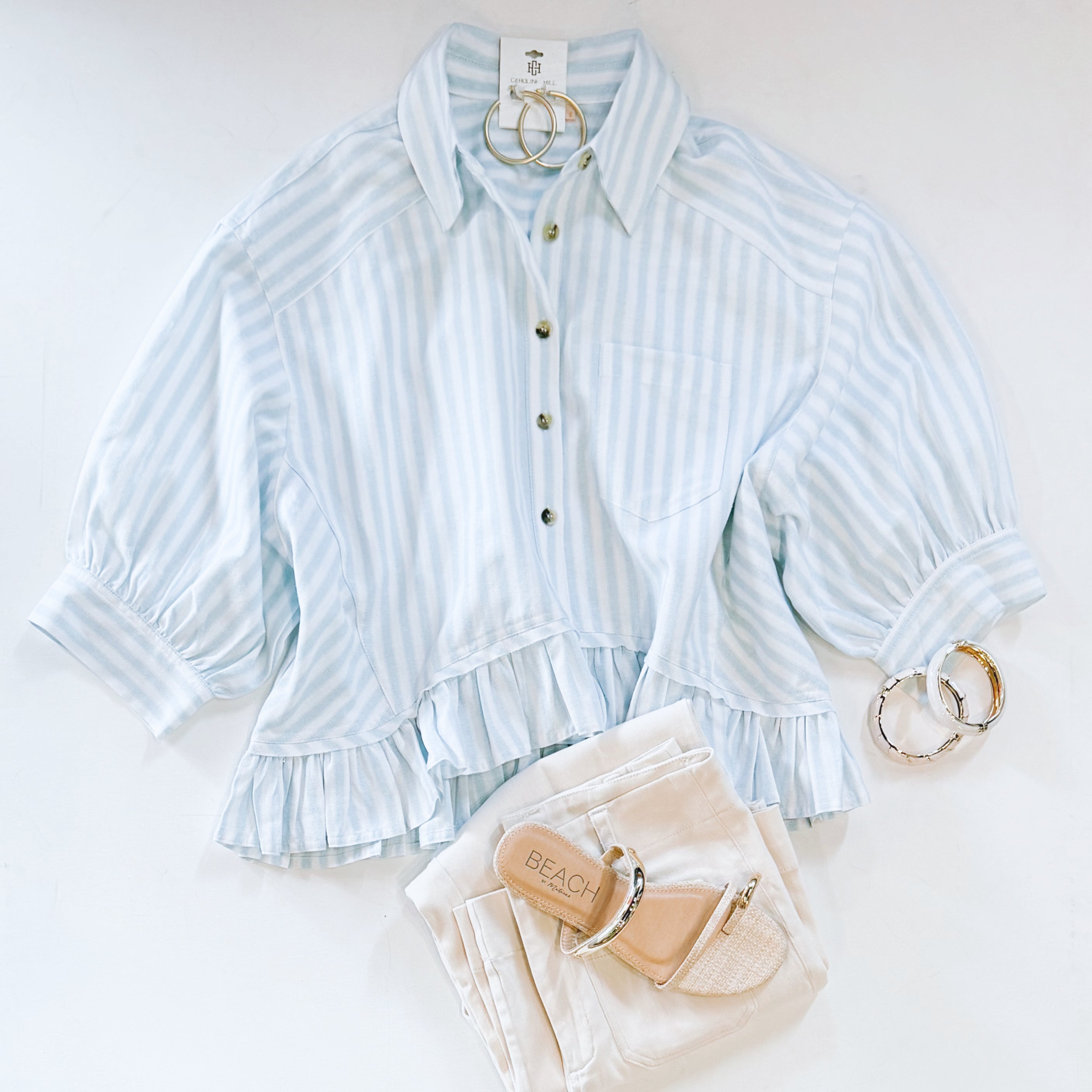 BLUE SKIES RUFFLE BUTTONDOWN