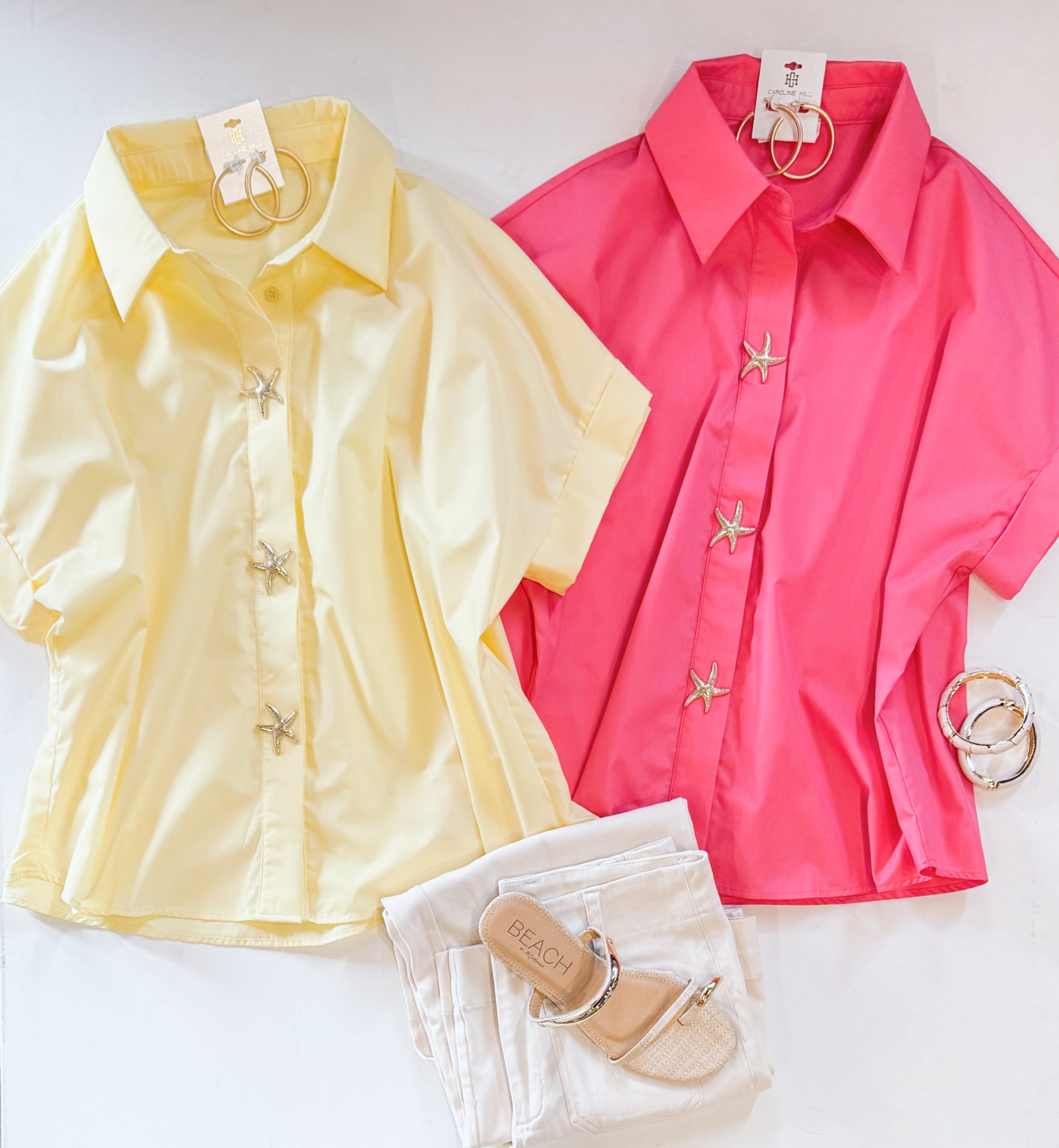 "BY THE SEA" STARFISH BUTTONDOWN (LEMON)