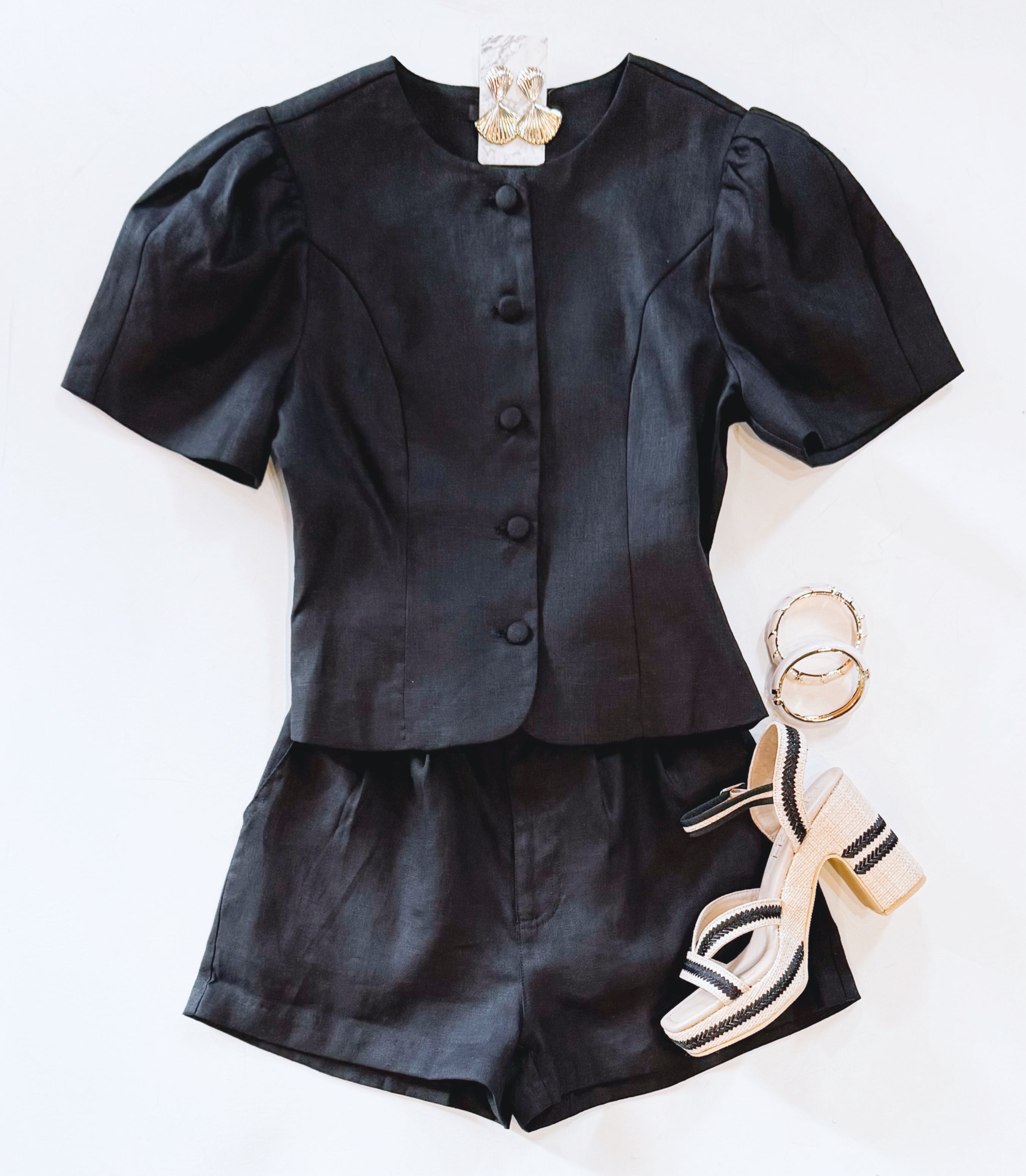 BUTTONED UP LINEN COCKTAIL SET