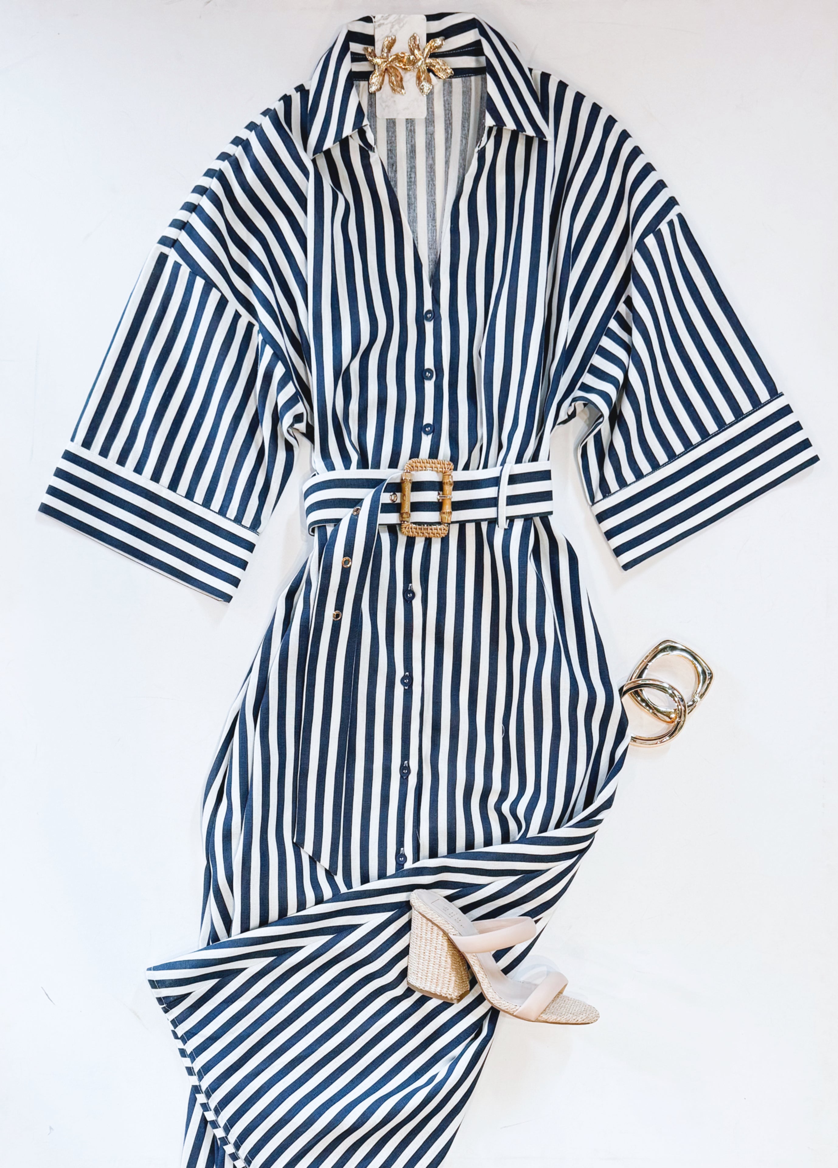 SAILOR STRIPE BELTED MIDI