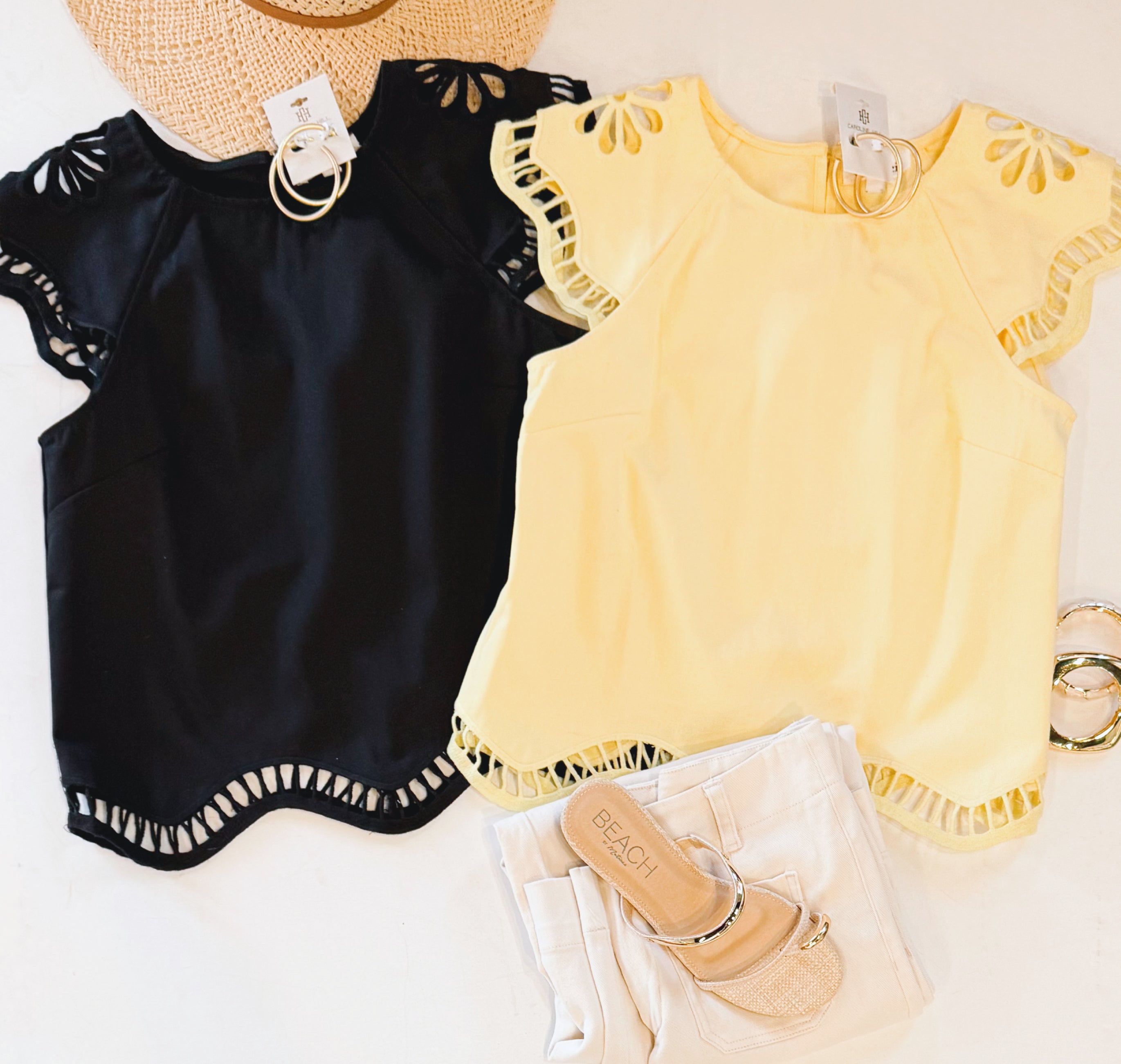 ITALIAN LACE FLUTTER TOP (LEMON)