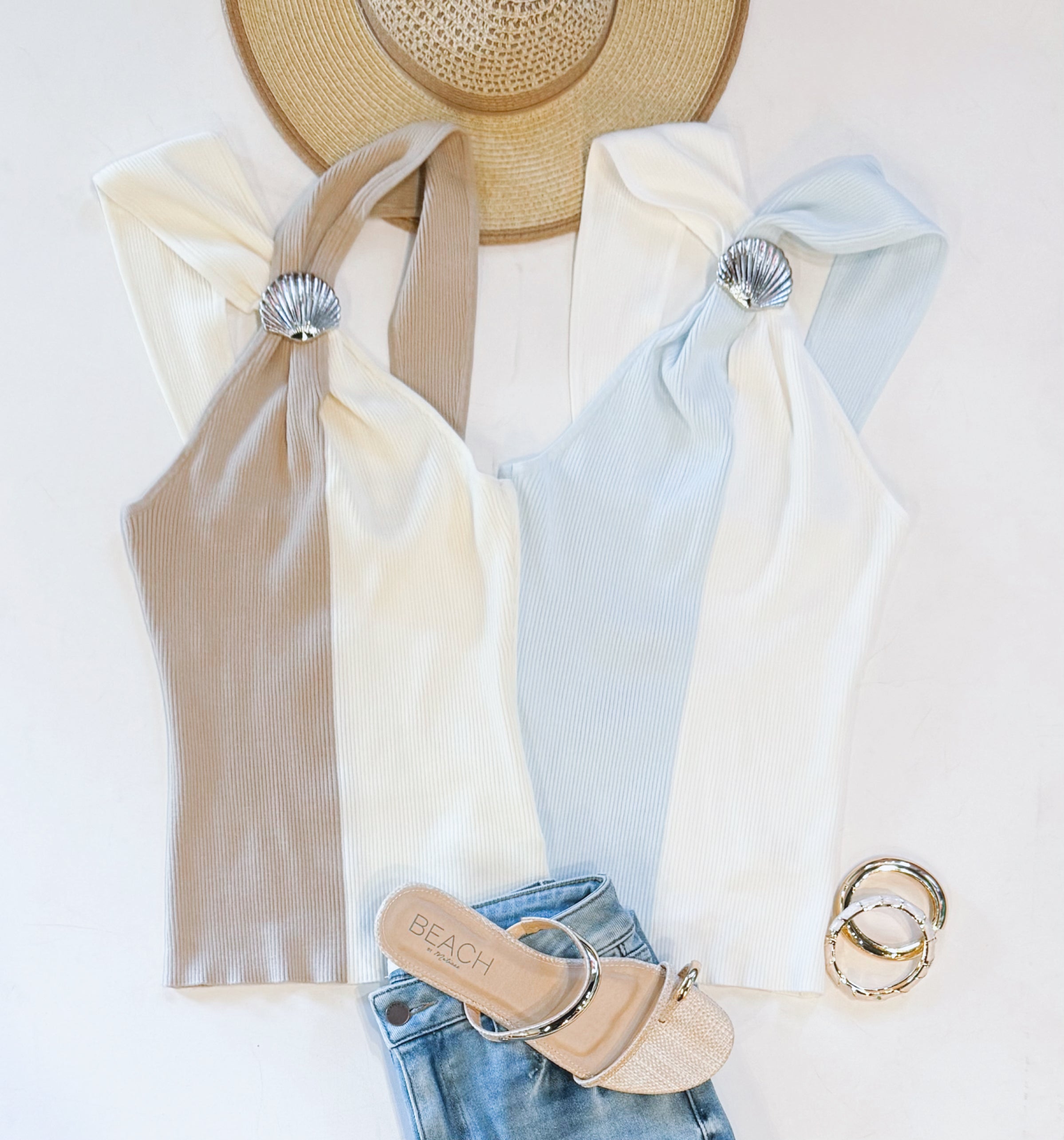 COASTAL CHIC HALTER KNIT (WHITE/BLUE)