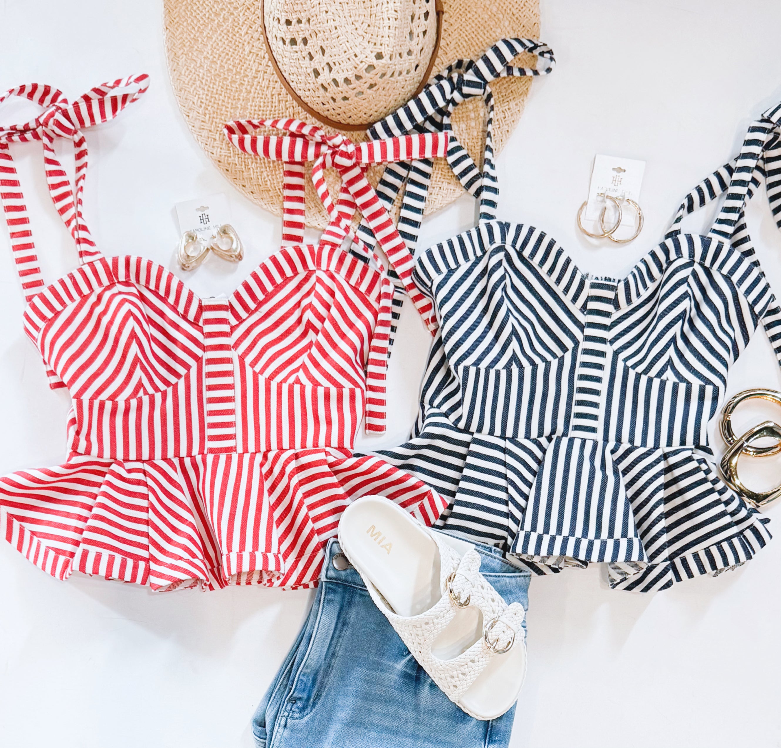 SUMMER HOLIDAYS PEPLUM TOP (NAVY)