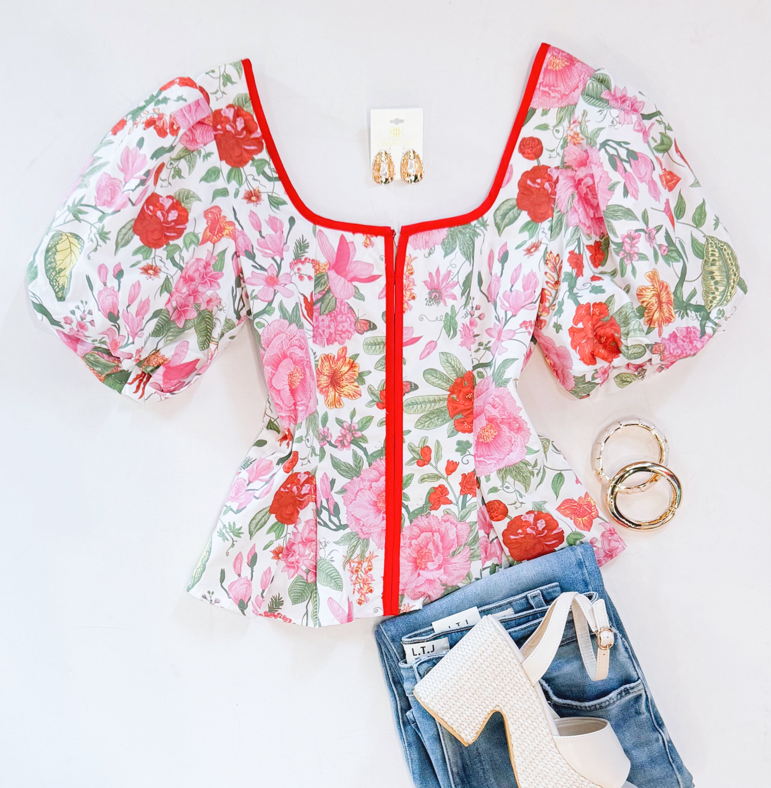 PINK PEONIES SWEETHEART TOP