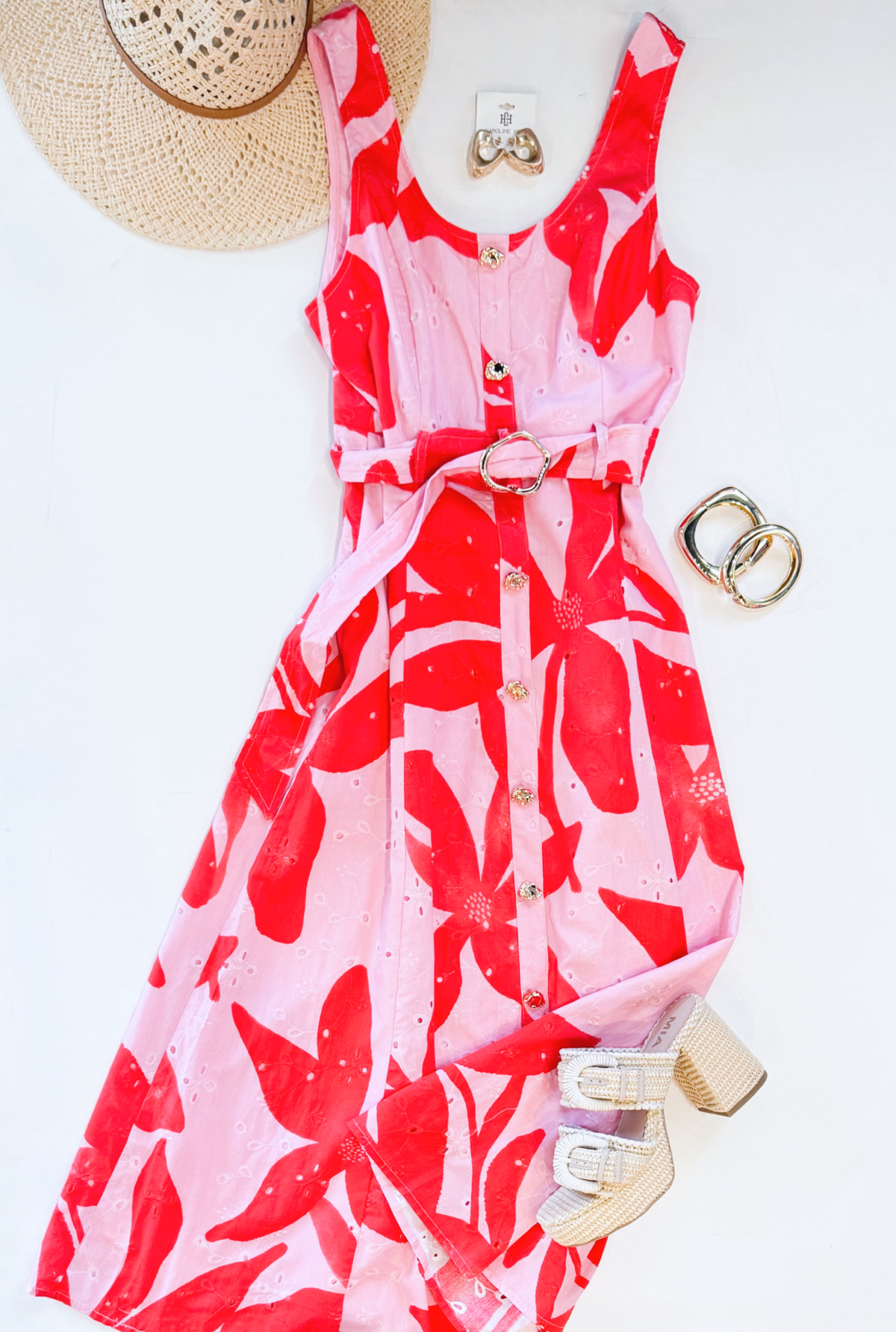 ROSE GLASSES EYELET MIDI