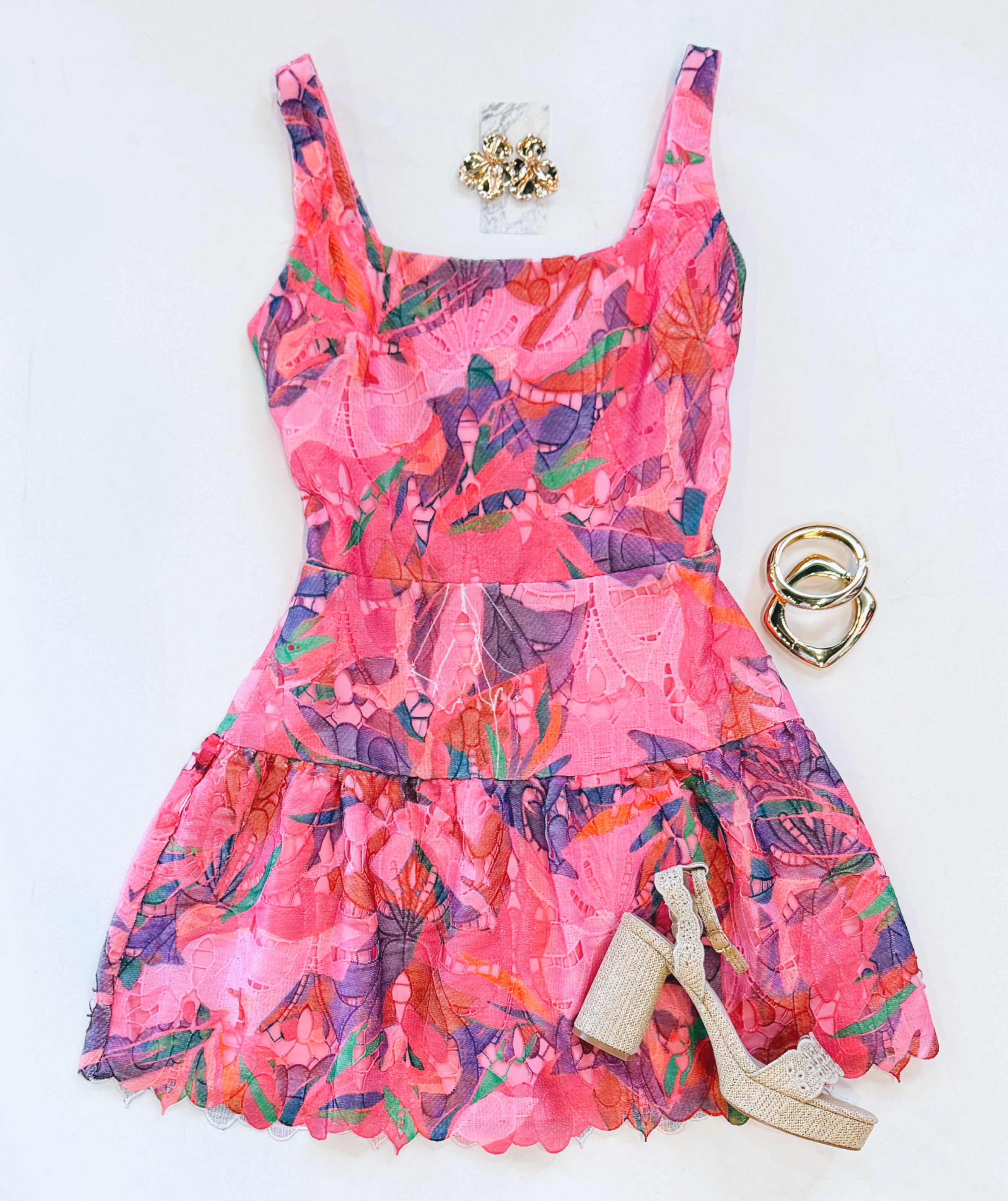 RAINBOW ROW LACE EVENT DRESS