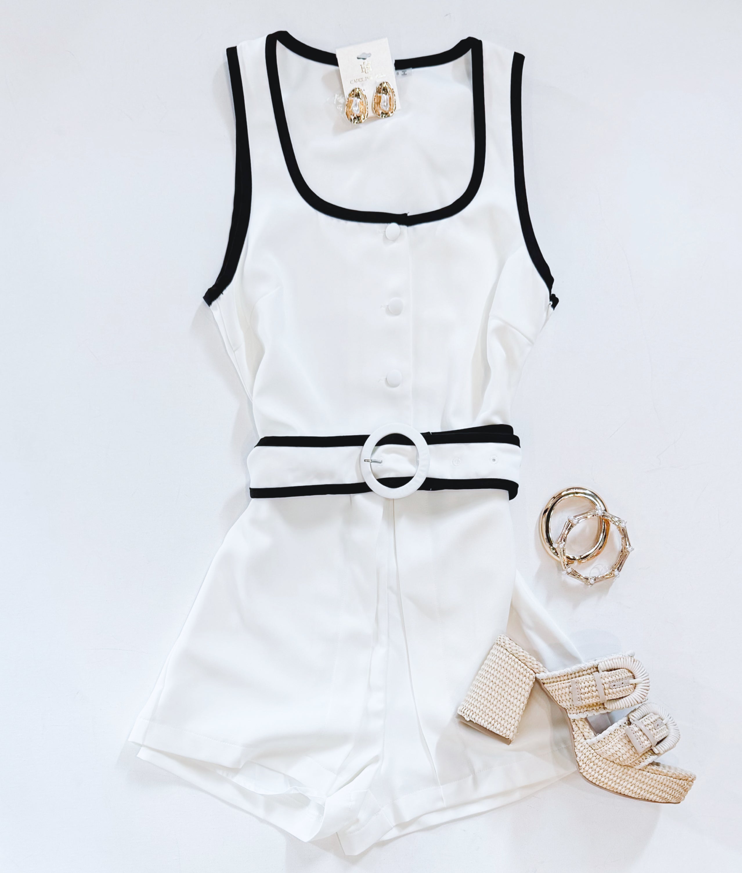 CLASS ACT BELTED ROMPER