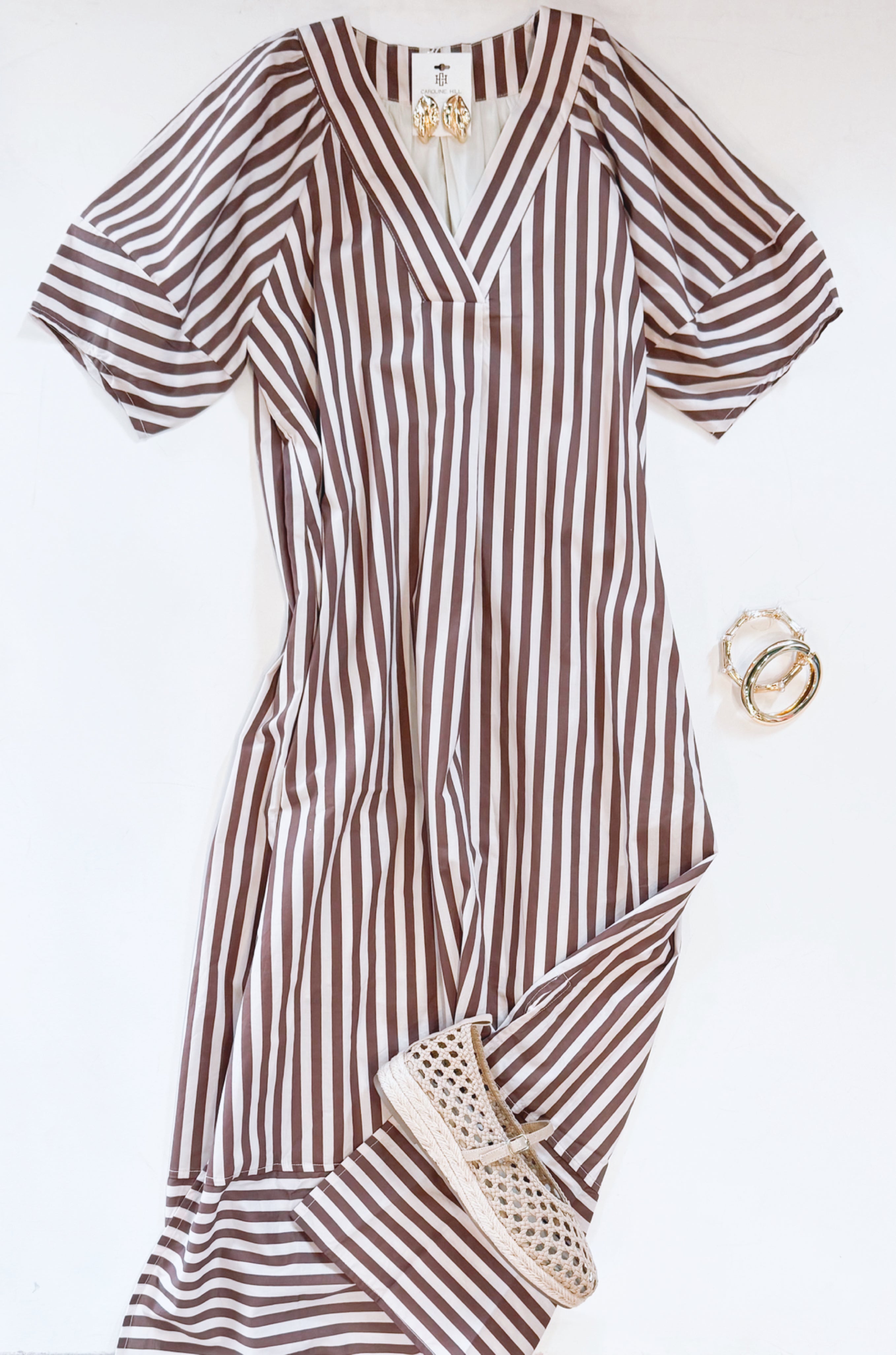 CREAM AND COCOA STRIPE MIDI
