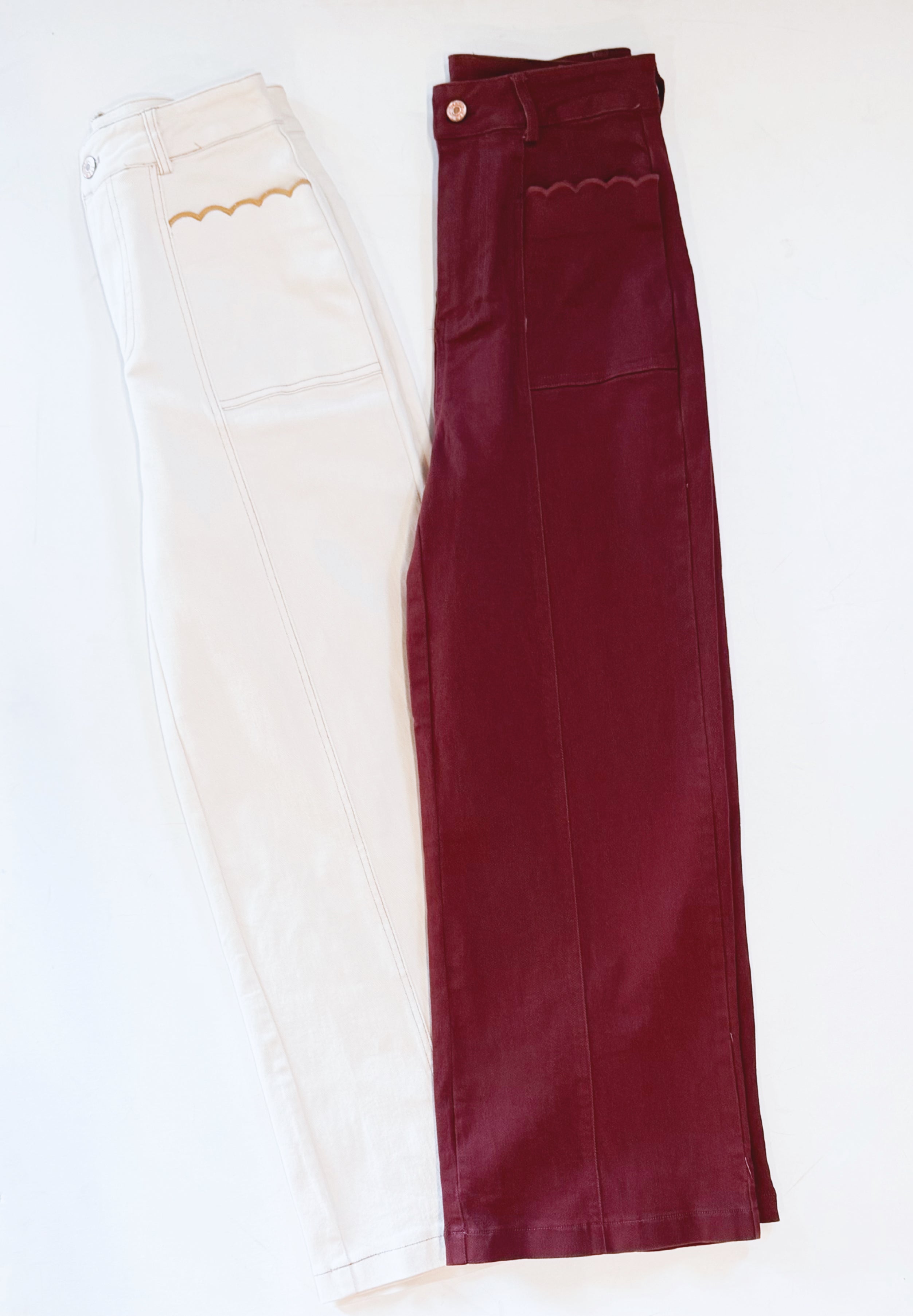 SCALLOP TRIM STRETCH DENIM (CREAM)