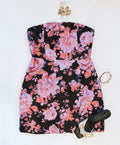 MIDNIGHT GARDEN STRAPLESS DRESS