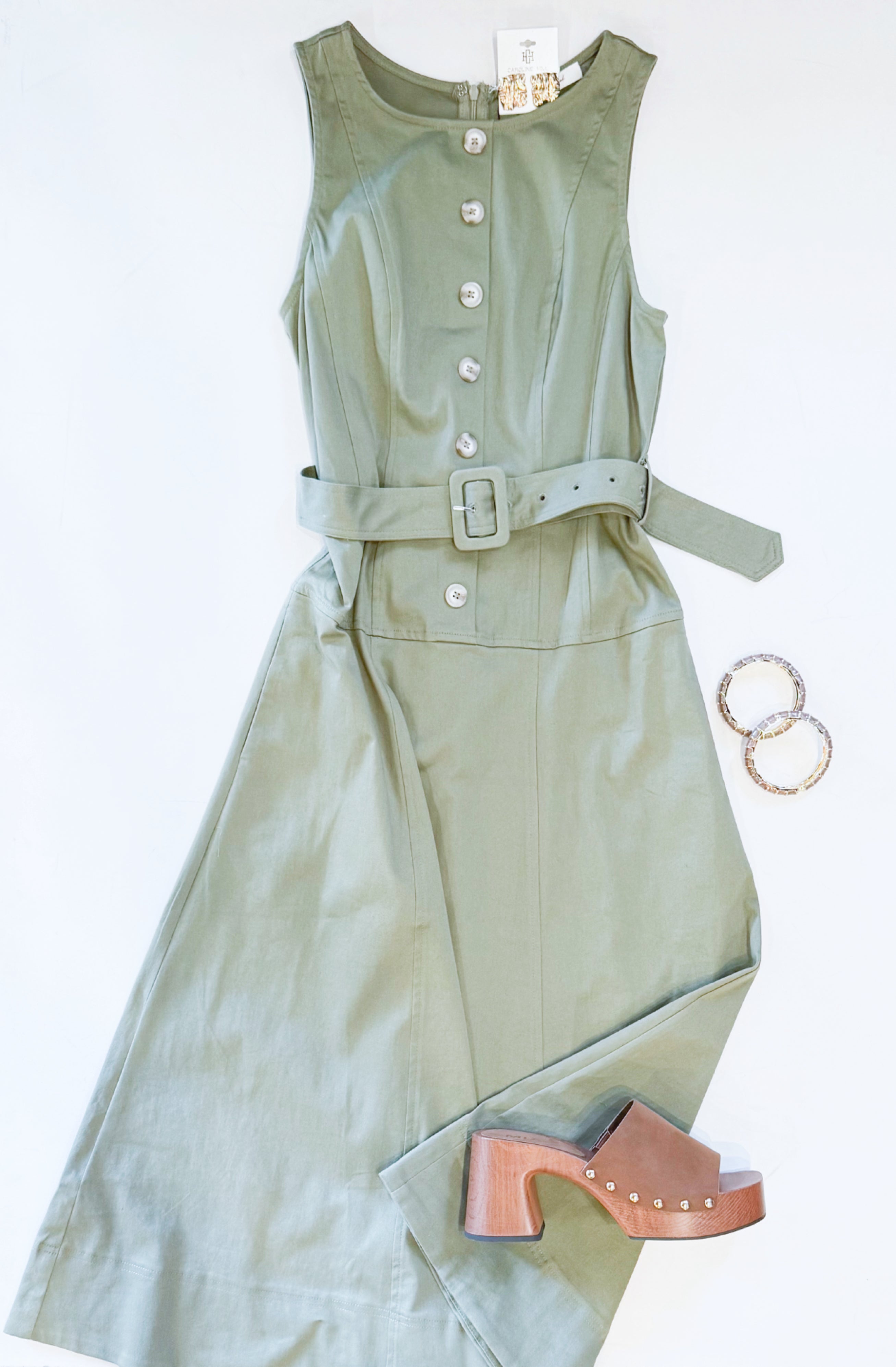 OLIVE MARTINI BELTED MIDI
