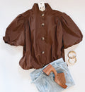 BUTTONED UP CHOCOLATE TOP