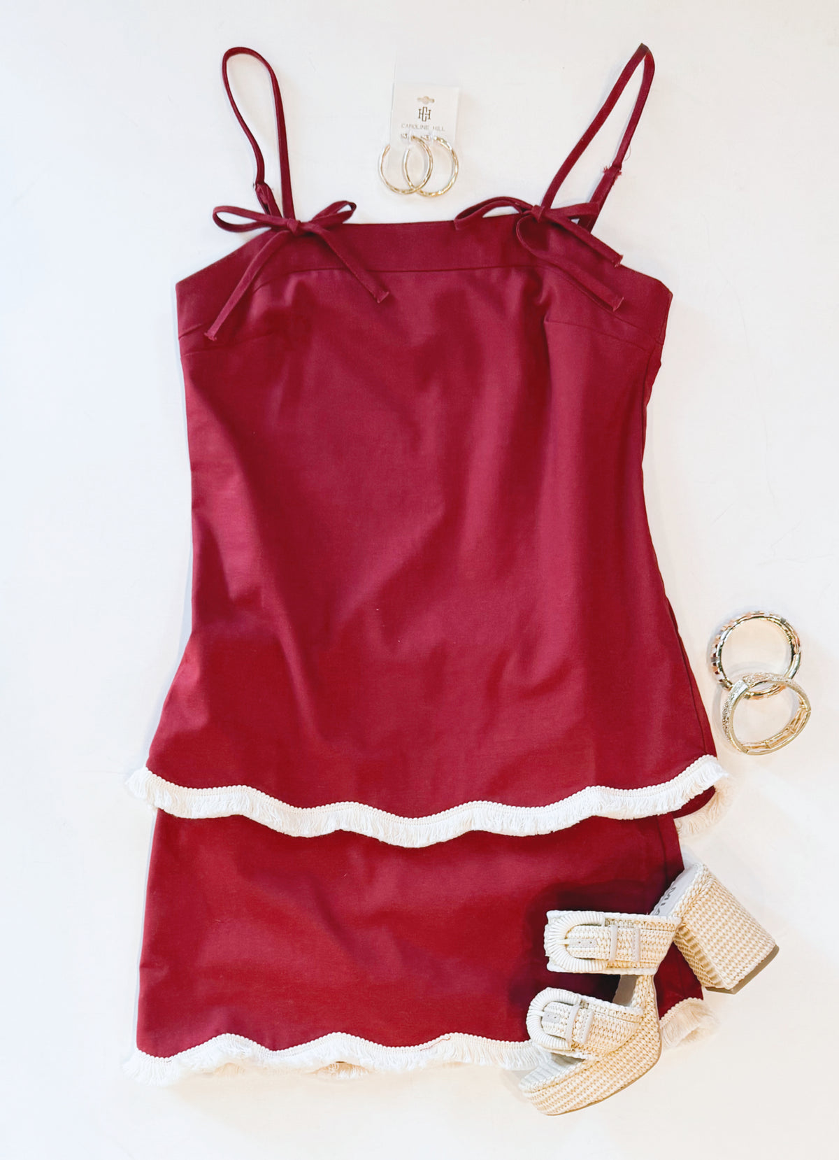 CRIMSON FRINGE SKORT SET