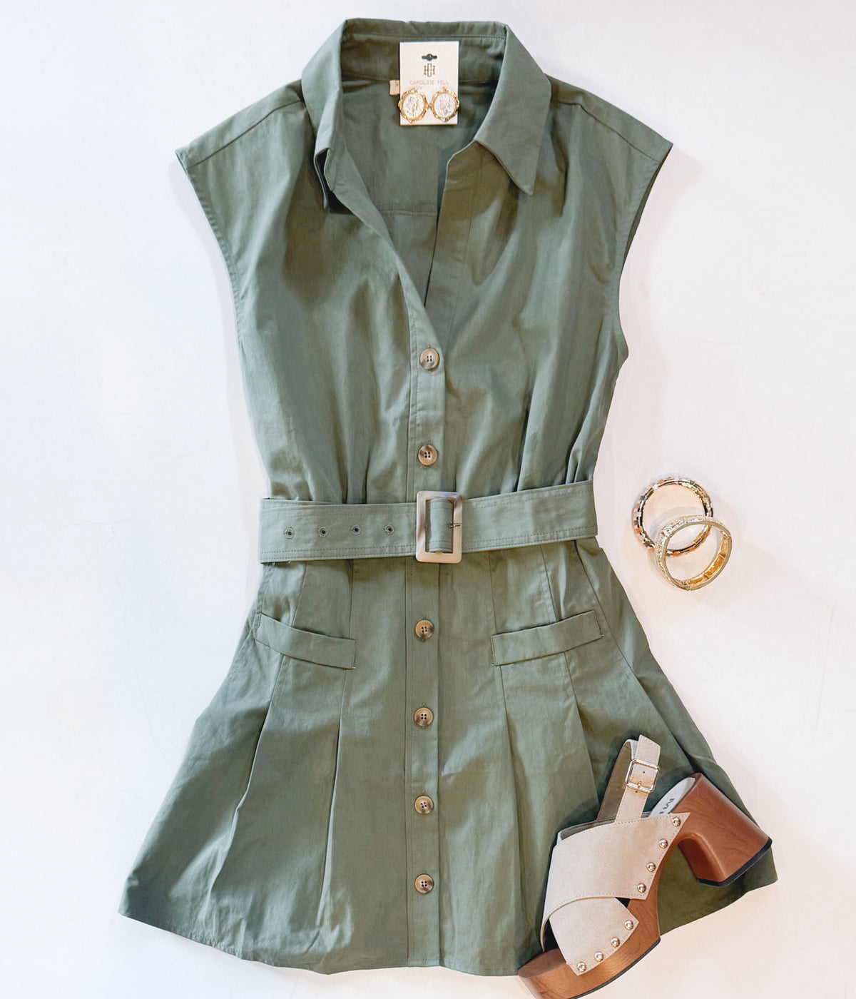 FAN CLUB BELTED DRESS (OLIVE)