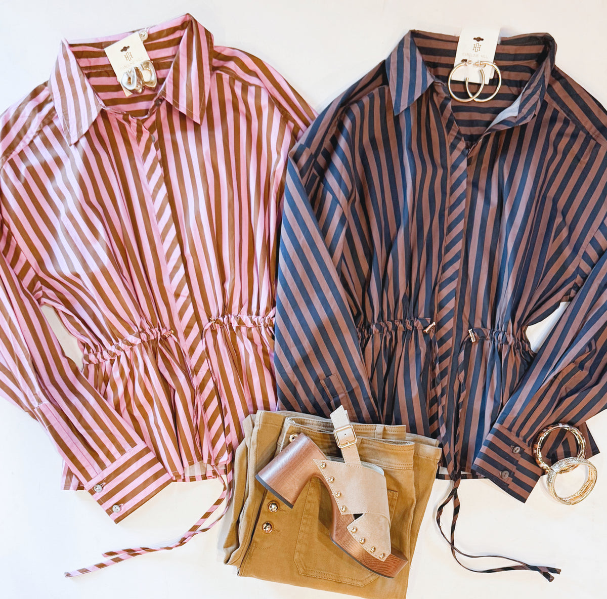 FALL FEELS CINCH TOP (NAVY AND CHOCOLATE)