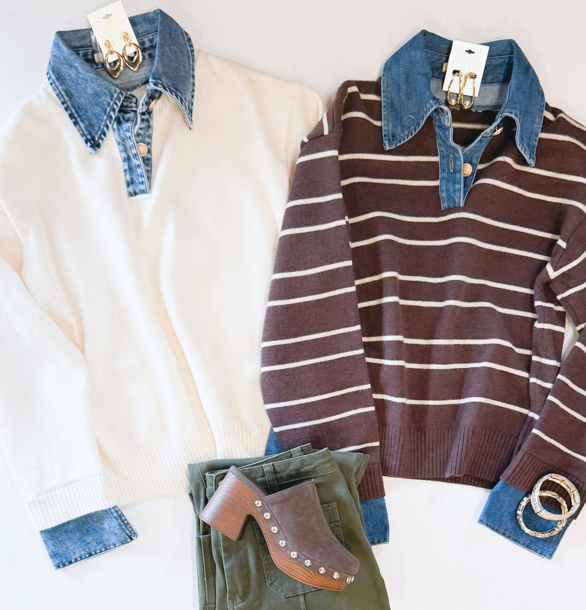 DENIM DOLL LONG SLEEVE KNIT (CHOCO STRIPE)