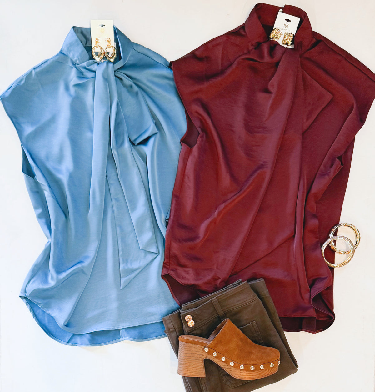 FESTIVE FALL SILK TOP (SLATE BLUE)